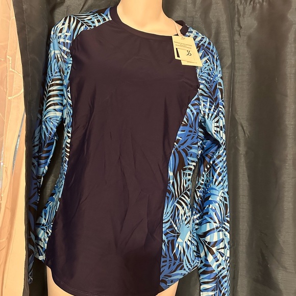 Women's Blue Patterned Swim Top - Picture 1 of 2
